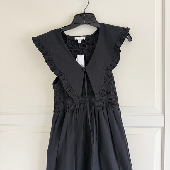 NEW Topshop Black Cotton V-neck Ruffle Midi Dress Size 6 - 23052 - Picture 7 of 13
